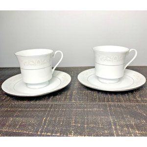 Set of 2 ~ Crown Ming Fine China Tea Coffee Cups with Saucer